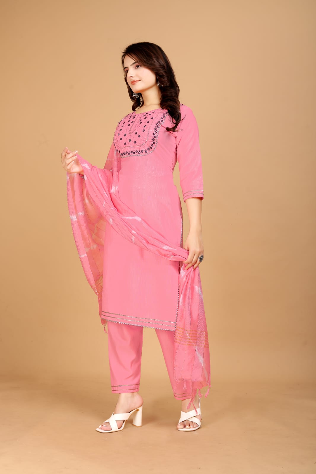 Shamal Slub Cotton Embroidery Kurti With Bottom Dupatta Wholesale Price In Surat	